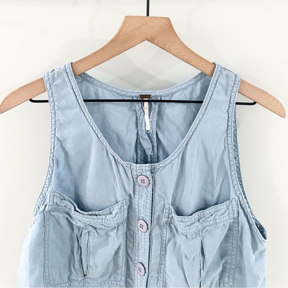 Free People Highway Cruisin Button Front Chambray Top Size Small - Picture 3 of 6